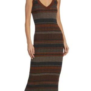 L'agence Midi Dress Striped with Matching Cardigan - XS